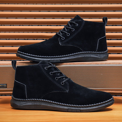 Men'S Casual Fashion Sneakers - Low Top Lace-Up Boots, Solid Color, All-Season, with PU Upper