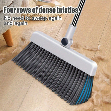 Adjustable Handle Upright Standing Broom and Dustpan Set - Heavy-Duty Long Handle with Ergonomic Grip,