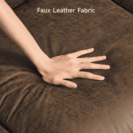 Leather Sofa  Nailhead Trim Deep Seat Rolled Arms 3 Seater, Brown, ONBRILL, Pre-assembled for Various Room Types