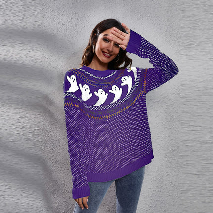 Halloween Cartoon Ghost Polka Dot Pullover Sweater