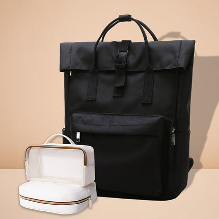 New Large-Capacity Rolled-Edge Backpack Suitable for 15.6-Inch Laptops, Ideal for Both Male And Female Students