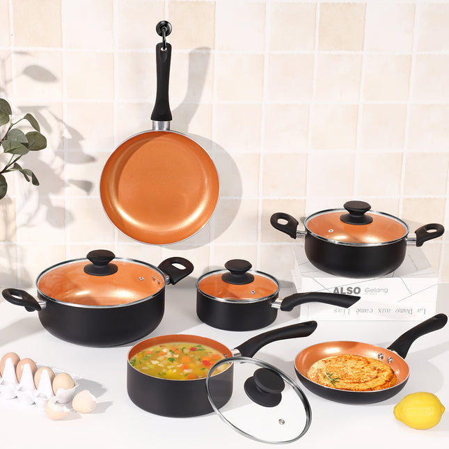 10-Piece Pots And Pans Set Nonstick, Aluminum  Ceramic Cookware Set With Lids, Induction, Oven, Gas,
