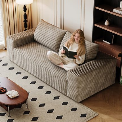 Sofa Deep Seat, Comfy Corduroy Cloud Sofa, No Assembly Required, Champagne Color,