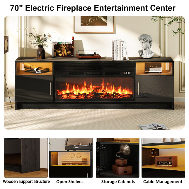 70-Inch Contemporary Wooden Media Console Featuring a Highlighted Cabinet for The Living Room