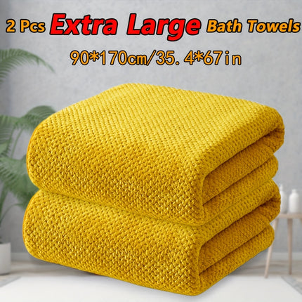 2pcs Large Size Bath Towels Set 90×170cm/35.4×67in, Pineapple Lattice Pattern Microfiber Material