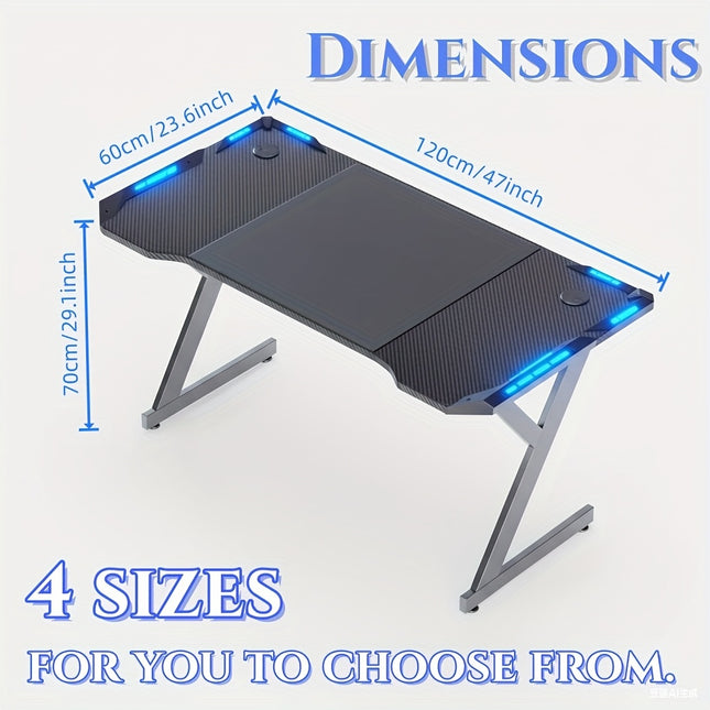 Y-Shaped Gaming Desk with RGB LED Lights Carbon Fiber Surface Computer Table Ergonomic Computer Desk