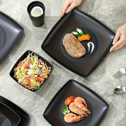 16/32pcs Plastic Tableware Set - Classic Square Lightweight Design, Durable Dinner and Salad Plates,