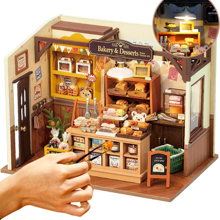 Rolife Mini Home DIY Assembly Model, Becca's Bakery, 3D Puzzle Toy, 256-piece Wooden Model With LED Lights, Creative Home Decor And Adult Gift