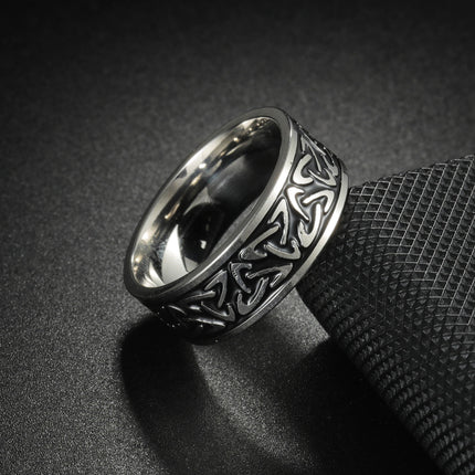Retro Nordic Viking Evil Eye Great Wall Pattern Titanium Steel Ring