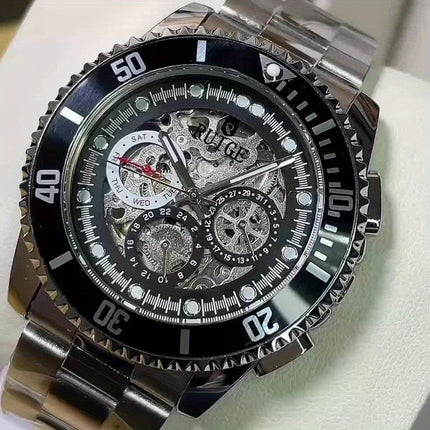 Men's Automatic Mechanical Watch with Luminous & Dual-Sided Hollow Hands