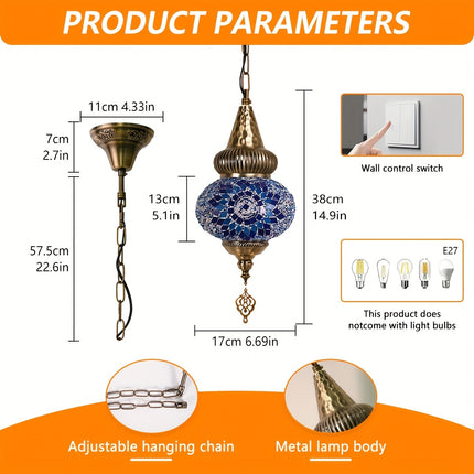 Turkish Moroccan Mosaic pendant ceiling lamp, lamp fixture with 6.1 meter or so rope and chain