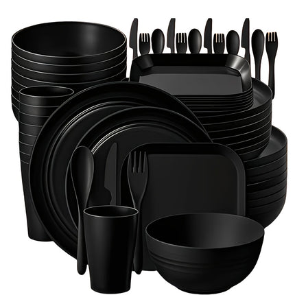 32/64pcs Lightweight PP Plastic Kitchen Set - Sturdy Tableware Suitable for Microwaves And Dishwashers