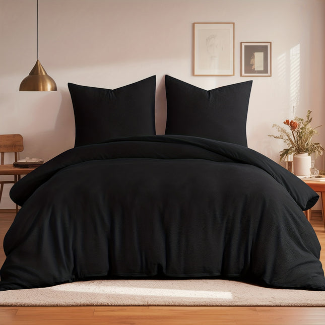 1 Set Seersucker Bed Set - King Size Duvet Cover & 2 Pillowcases (Queen Compatible)