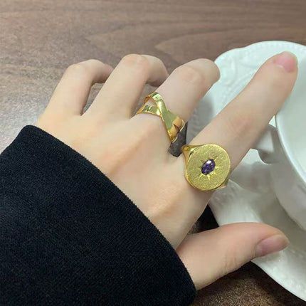 Womens Versatile Purple Zircon Brushed Ring For Every Style