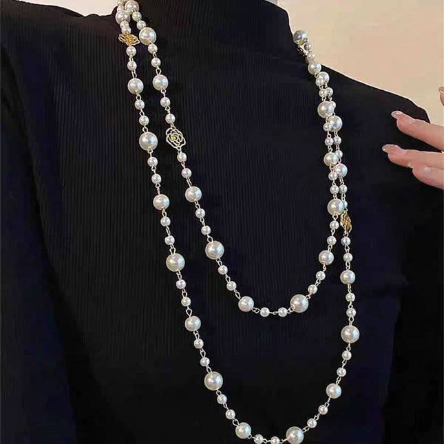 Retro Multi-layer Pearls Necklace Fashion Long Sweater Chain Versatile Accessories For Women