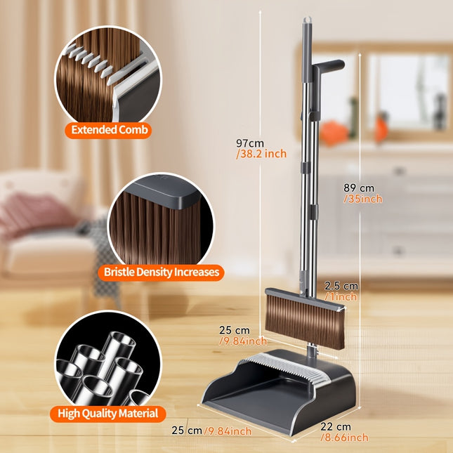 Broom and Dustpan Set, Upright Standing, Lightweight and Robust Long Handled Broom with Dustpan