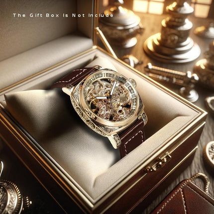 1pc Men's Roman Numeral Mechanical Watch - Automatic Winding Luxury Dress Watch with Golden-Tone
