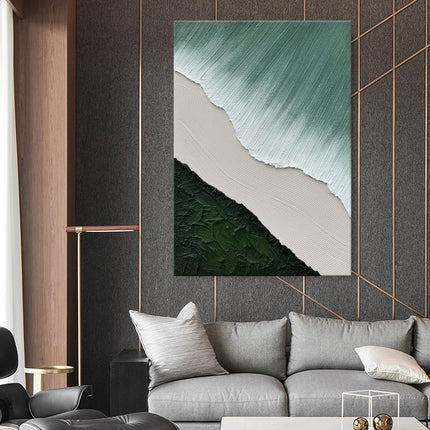 Handmade Oil Painting Acrylic Canvas Wall Art Decoration Green Minimalist White Waves Abstract For Home Living Room Bedroom Porch Decor Rolled Frameless Unstretched Painting