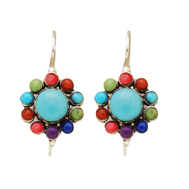 Vintage Bohemian Colored Gemstone Pendant Earrings