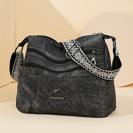 Women'S Retro Bohemian Crossbody Bag with Adjustable Strap - Solid Color Olive Green Tote Handbag