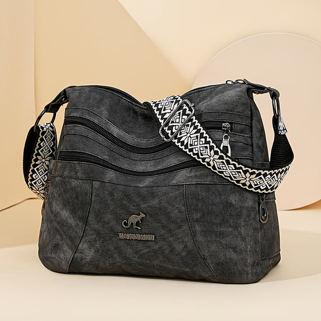 Women'S Retro Bohemian Crossbody Bag with Adjustable Strap - Solid Color Olive Green Tote Handbag