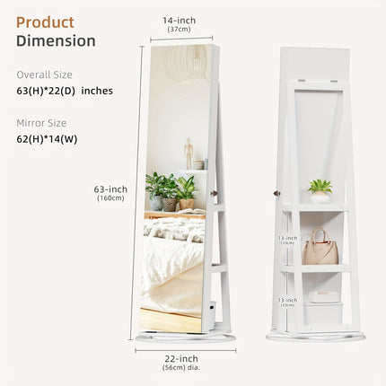 360° Rotating Jewelry Armoire with Lights, Lockable Mirror Jewelry Cabinet,