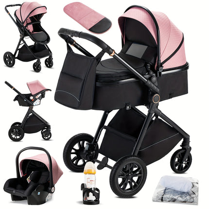Complete Set of a 3-In-1 Stroller, Buggy, And Baby Bed with a One-Click Folding Feature, Designed for Newborns