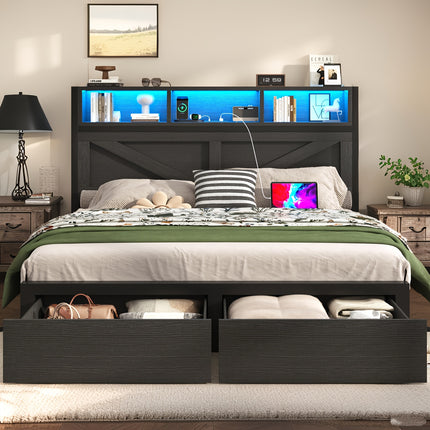 Modern Farmhouse Bed Frame with Storage Headboard