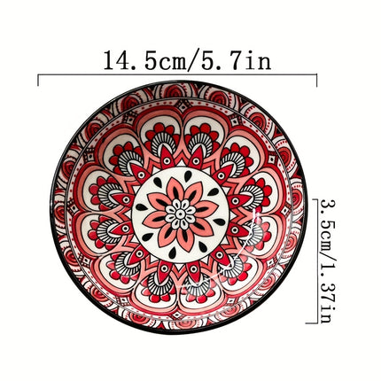 12pcs Bohemian Style Dinnerware Set, Colorful Hand-Painted Underglaze, 5.7-Inch Ceramic Plates,
