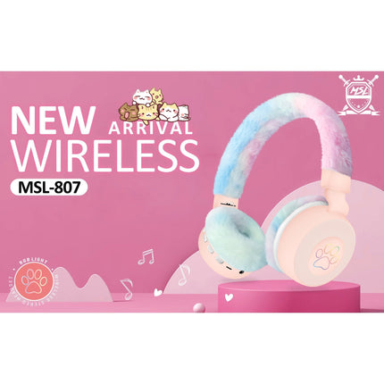 Fluffy Over-Ear Wireless Headphones with LED Paw Design, Comfortable Skin-Friendly Cushion, Hi-Fi Audio