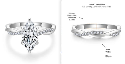 Moissanite Ring, Engagement Diamond Ring Womens Wedding Band Set