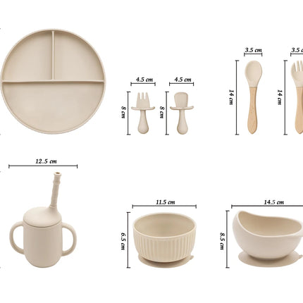 Baby Silicone Cookware Feeding Plate Bowl Set Non-Slip Suction Food Dishes Drinking Cup BPA Free Fork Spoon Children's Tableware