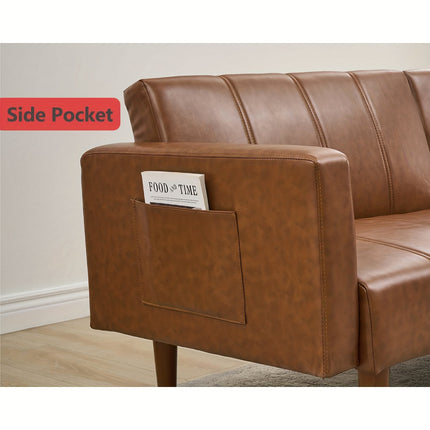 Sofa Bed - 3-Seater Sleeper w/ Adjustable Backrest, Moroccan Modern Brown Sofa Bed for Small Spaces,