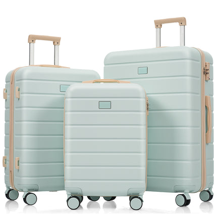 Premium ABS Travel Luggage Set , 3-Piece TSA Lock Suitcase Ensemble with 20, 24, and 28 Inch Sizes with 360° Spinner Wheels, grey green