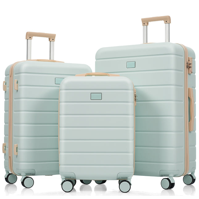 Premium ABS Travel Luggage Set , 3-Piece TSA Lock Suitcase Ensemble with 20, 24, and 28 Inch Sizes with 360° Spinner Wheels, grey green