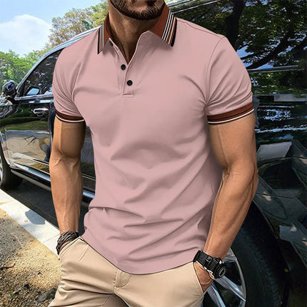 Summer Short-sleeved Polo Shirt For Men Business Colorblock Lapel Tops