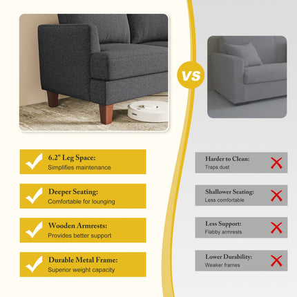 3-Seater Sofa  Modern Grey Memory Foam Sofa with Deep Seat and Armrests, Comfortable