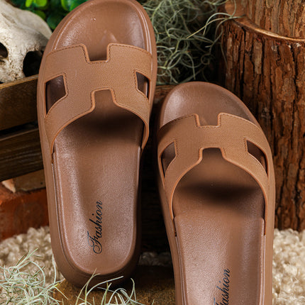 Chestnut Cutout Design Open Toe Platform Slippers (Run Small, Size Up)