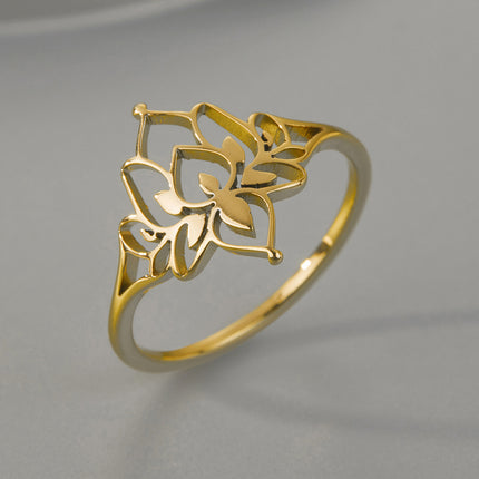 Stainless Steel Trendy Flower Lotus Ring Jewelry