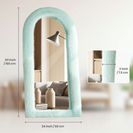 24" x 65" Arched Full-Length Mirror with Chic Blue Faux Fur Frame - Expansive Reflections, Glass Surface,