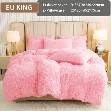 3pcs Solid Color Polyester Plush Duvet Cover Set, Winter Bedding, Machine Washable, Zipper Closure, 250-300g Fabric, Active Print, No Filler, Pillowcases Included