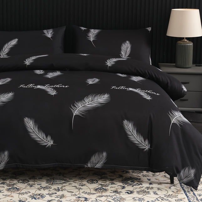 3-Piece Bedding Set, Soft Polyester Feather Print, Breathable Floral Design