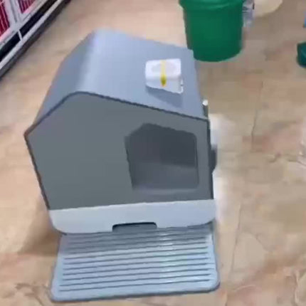 Silicone & PP Large Enclosed Cat Litter Box with PAD and Shovel, Odorless Splash-Proof Cover, Easy No-Install Design for Cats
