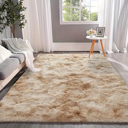 1pc of Tie-Dye Khaki Long Plush Carpet, Fluffy And Soft Comfortable Floor Rug,