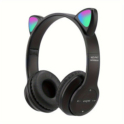Wireless Headphones, Cat Ears Glow, Foldable Plug-in Card Stereo Headphones Wireless Protocol