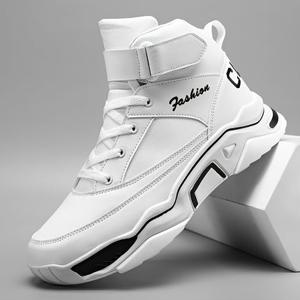 Men's Mid-Top Lace-Up Sneakers, Outdoor Hiking Shoes, Solid Color Thick-Sole Lace-Up Shoes,