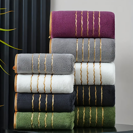 2pcs Modern Striped Coral Fleece Bath Towel and Hand Towel Set, Highly Absorbent