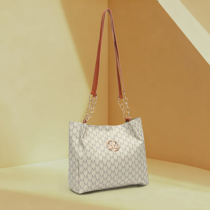 Women's PU Vintage Character 'M' Print Handbag & Crossbody Bag with M Hardware