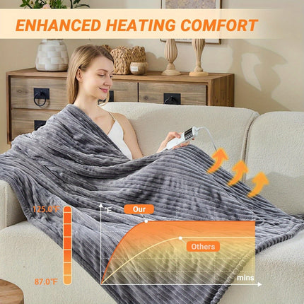 Electric Heated Throw Blanket - Soft Flannel Heating Bedspread with 10 Heat Settings,