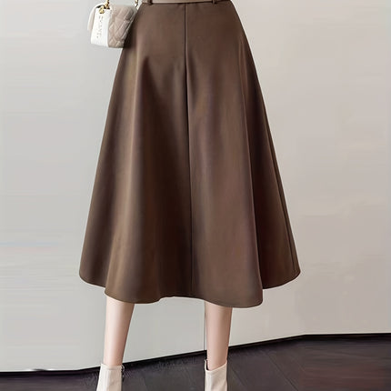 Elegant Flared Skirt with Belt | Women'S Fall/Winter Design, Back Zipper, Pockets, Solid Color